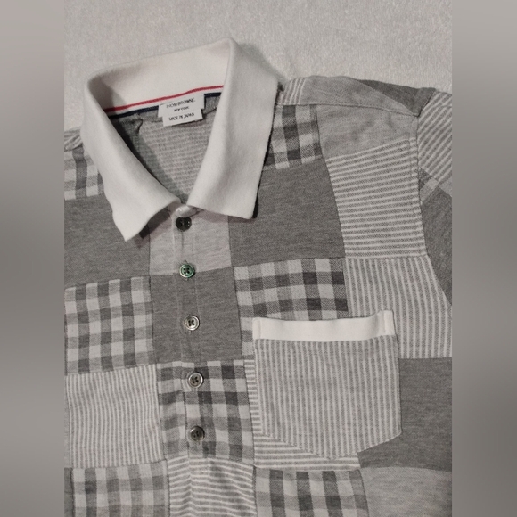 THOM BROWNE Made in Japan Cotton Patchwork Short Sleeve Polo Button down Shirt - Picture 4 of 16